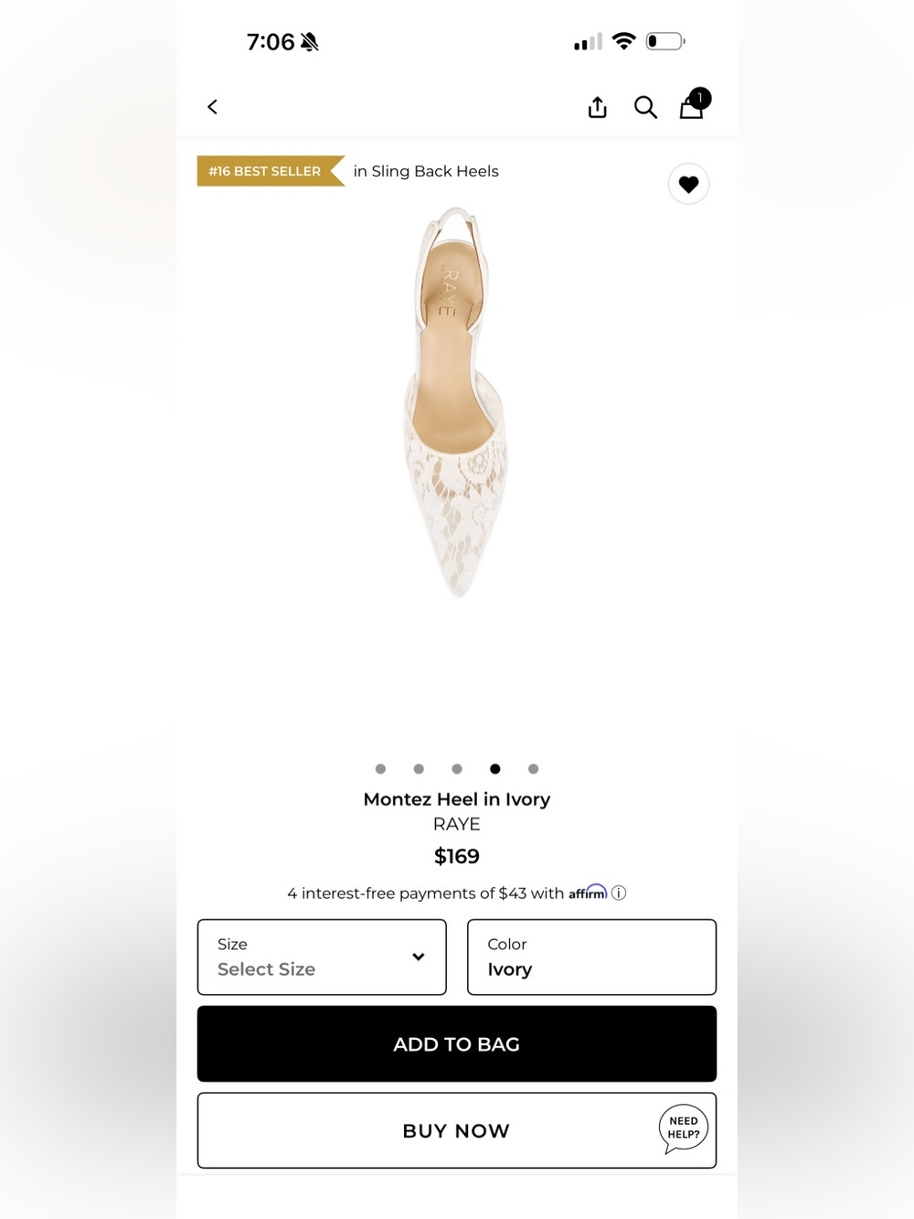 RAYE Montez Ivory Lace Pointed Slingback Heel